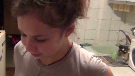 Russian teen gal fucks doggy style in a changing room in aqua park