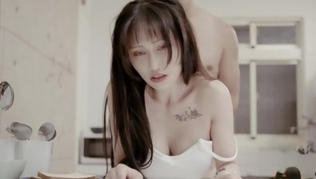 Chinese babe with big breasts fucks definately better than she cooks