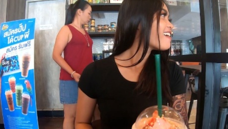 Starbucks coffee date with gorgeous big ass Asian teen girlfriend