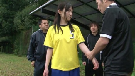 Japanese soccer teen gangbanged on the football field