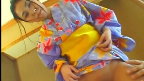 Japanese slut in a kimono getting banged by two dudes (uncensored)