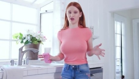 Busty natural redhead Scarlett Snow gets her round ass cum covered