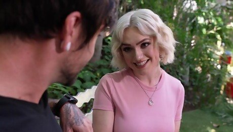 Gracie Gates with shaved pussy moans while being penetrated