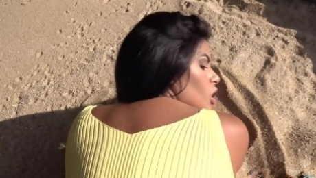 Latina flashes tits before getting her hands on the big dick