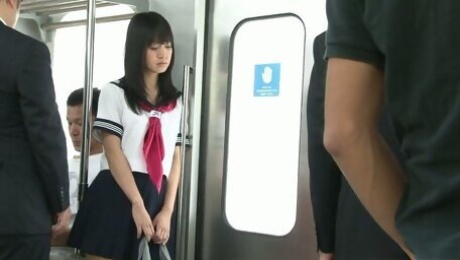 Cute slender Japanese coed gal gets brutally fucked in the subway train