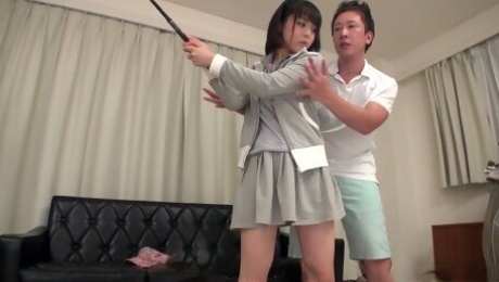 Kinky Japanese golf player Tomoyo Isumi is poked both mish and doggy