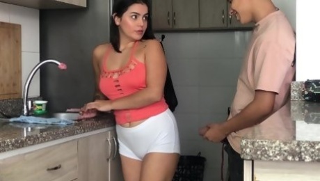 Plump Phat-booty Latina Cutie Enjoys Wild Kitchen Fuck With Her Horny Step-bro