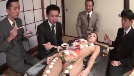 Naked sushi porn video featuring seductive Asian babe Ramu Nagatsuki