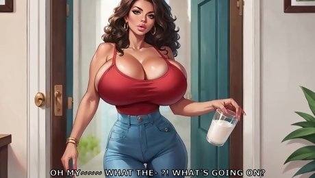 Ridiculously curvy AI-generated milf beauty works stepson's dick