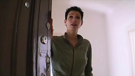 A sexy German babe with short hair loves making a dude cum