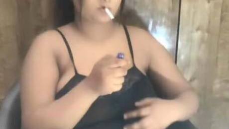 Hot or Sexy Girl Nishi in Black Lingrie with smoking cigarette Look my Sexy Boobs &  Wet pussy and cum on it
