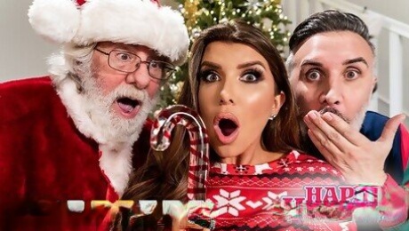 Charming Romi Rain Gets So Wet When Santa Watches Her Riding Her Husbands Cock