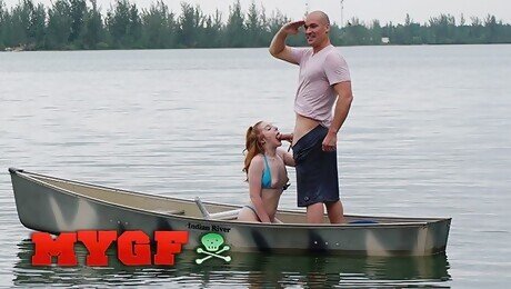 MY GF - Redhead Beauty Amber Addis Is Horny & Gets Fucked In A Boat In The Middle Of A Lake