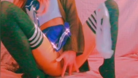 Amateur girl touching her pussy before school Japan uniform jk uncensored shaking orgasm striptease