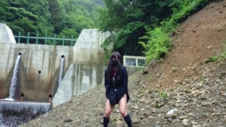 Cute Transgender ejaculates lewdly as she exposes herself at a dam deep in the mountains.