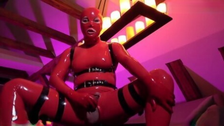 Shemale Fetish Queen Bianka Jerking Off In Red Latex